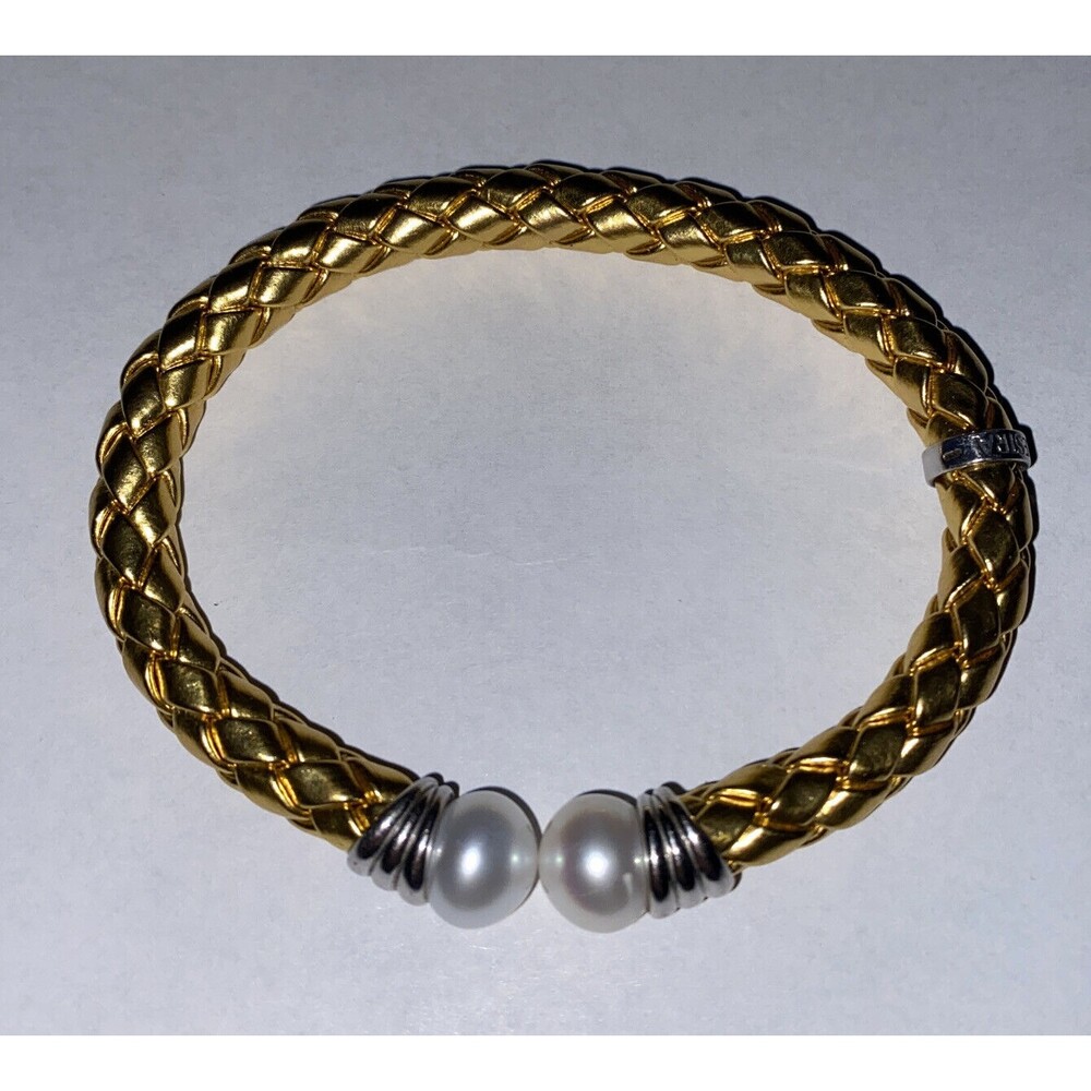 Pietro Balestro Gold Colored Rope Bracelet Sterling Silver Piece Pearl Ends